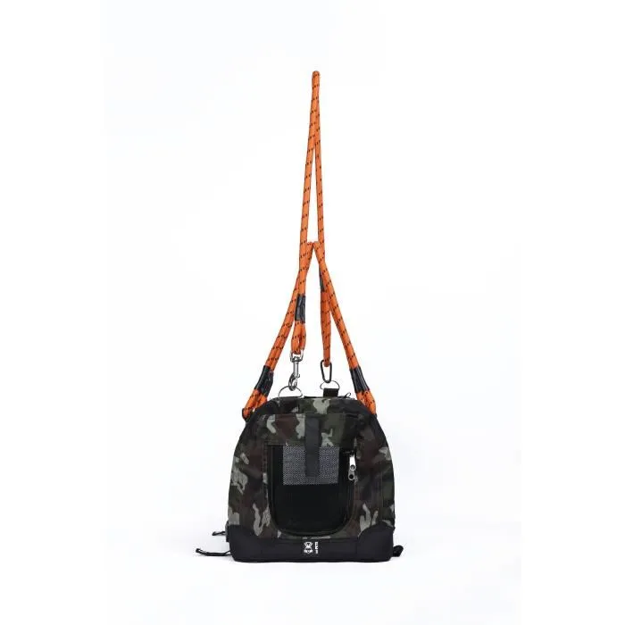 M Pets REMIX Sac de Transport 2 en 1 pour Animaux, Camouflage & Orange, 41 x 28 x 28 cm, Pliable Léger avec Ceinture Baudrier et Grilles d'Aération