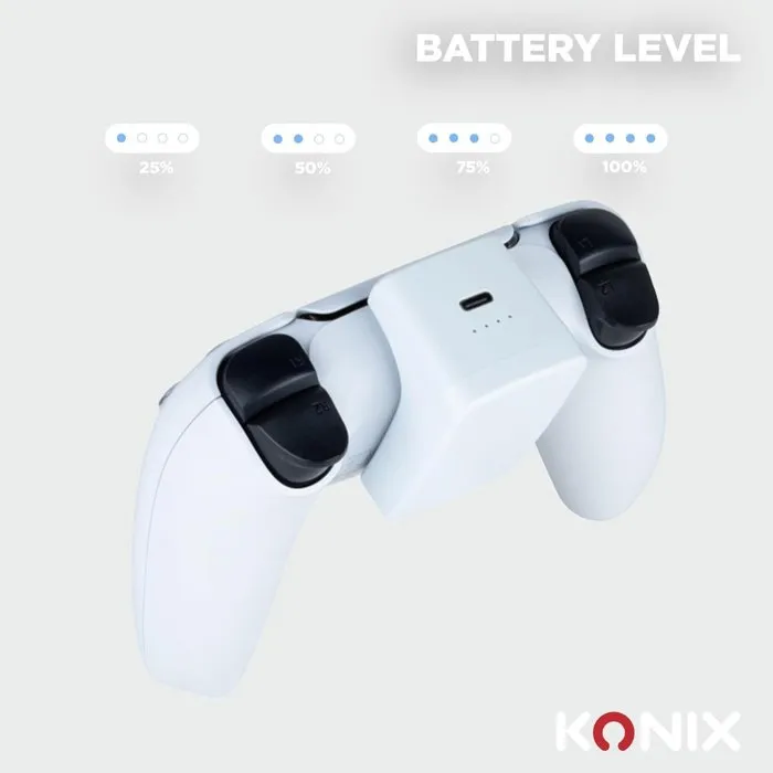 Konix - Batterie Externe pour Manette PlayStation DualSense - 2000 mAh - Indicateur de Charge LED - Recharge par USB-C - Câble Inclus - Noir Konix - Batterie Externe pour Manette PlayStation DualSense - 2000 mAh - Indicateur de Charge LED - Recharge par USB-C - Câble Inclus - Noir
