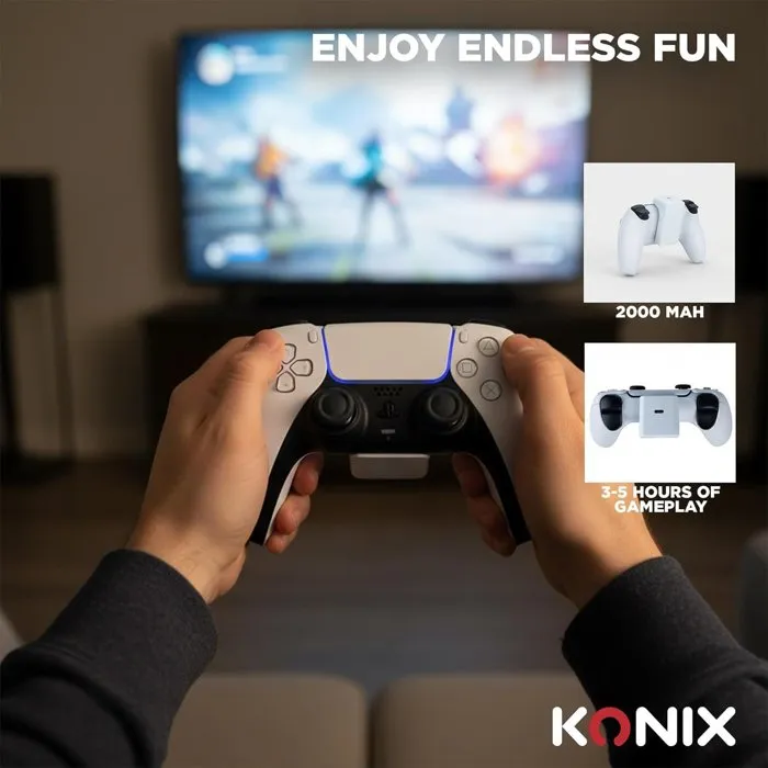 Konix - Batterie Externe pour Manette PlayStation DualSense - 2000 mAh - Indicateur de Charge LED - Recharge par USB-C - Câble Inclus - Noir Konix - Batterie Externe pour Manette PlayStation DualSense - 2000 mAh - Indicateur de Charge LED - Recharge par USB-C - Câble Inclus - Noir