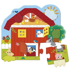 Goula Puzzle XXL Granja Sorpresa - Puzzle surprise de la ferme avec 12 grandes pièces en carton et volets en feutre