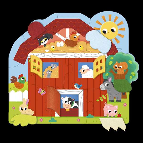 Goula Puzzle XXL Granja Sorpresa - Puzzle surprise de la ferme avec 12 grandes pièces en carton et volets en feutre