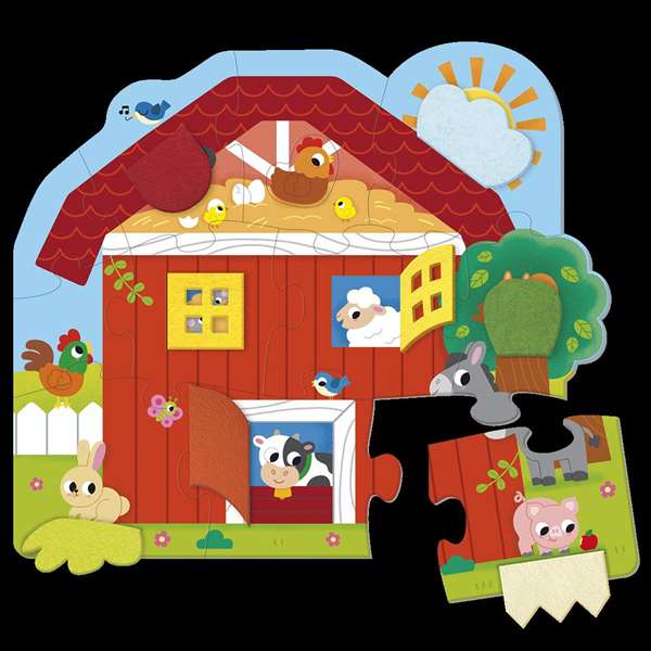 Goula Puzzle XXL Granja Sorpresa - Puzzle surprise de la ferme avec 12 grandes pièces en carton et volets en feutre
