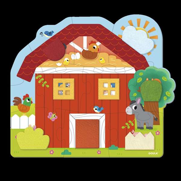 Goula Puzzle XXL Granja Sorpresa - Puzzle surprise de la ferme avec 12 grandes pièces en carton et volets en feutre