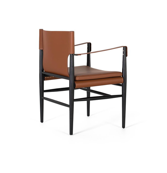 GINER Y COLOMER Fauteuil en similicuir et bois de frêne marron, structure noire, pieds antidérapants