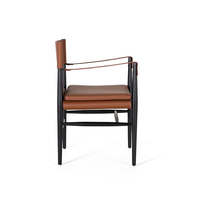 GINER Y COLOMER Fauteuil en similicuir et bois de frêne marron, structure noire, pieds antidérapants