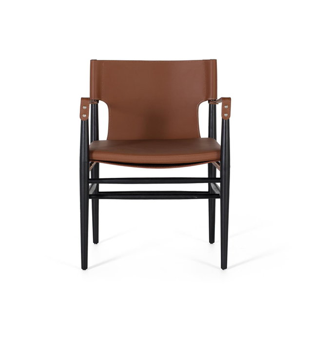 GINER Y COLOMER Fauteuil en similicuir et bois de frêne marron, structure noire, pieds antidérapants