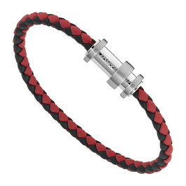 Montblanc Pulsera Timewalker en cuir tissé noir et rouge et acier inoxydable MB11855768