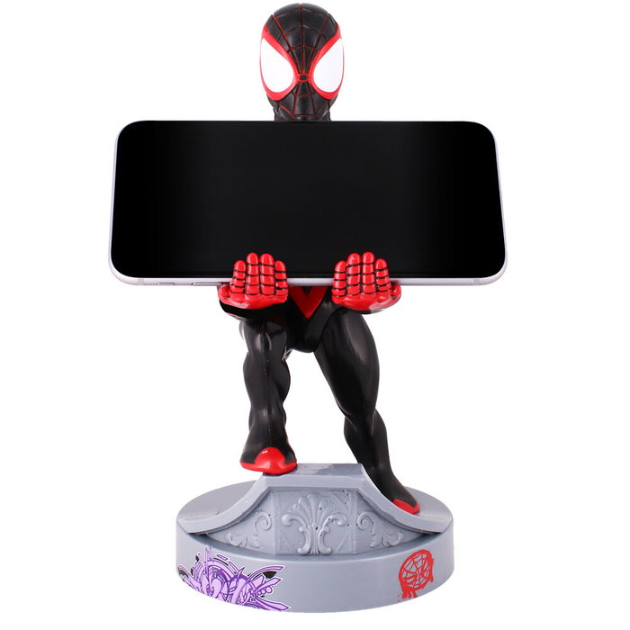 EXQUISITE GAMING Support de charge décoratif Cable Guy figurine Miles Morales Spiderman Marvel 21 cm pour téléphone et manettes PS5/Xbox