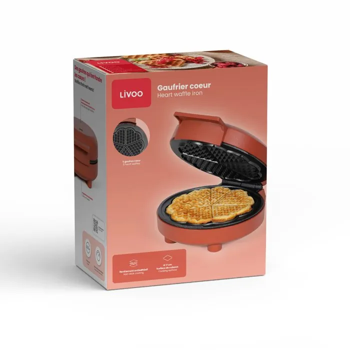 Livoo Gaufrier Coeur DOP255R 1000W
