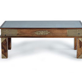 GINER Y COLOMER - Table de salon en palissandre avec azulejos et détails en laiton, plateau en verre - 120x60x45 cm