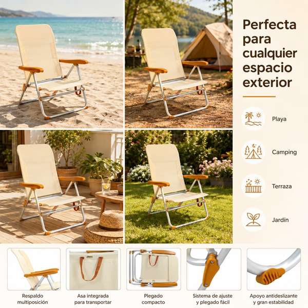JugaToys Chaise de plage multiposition en aluminium arena