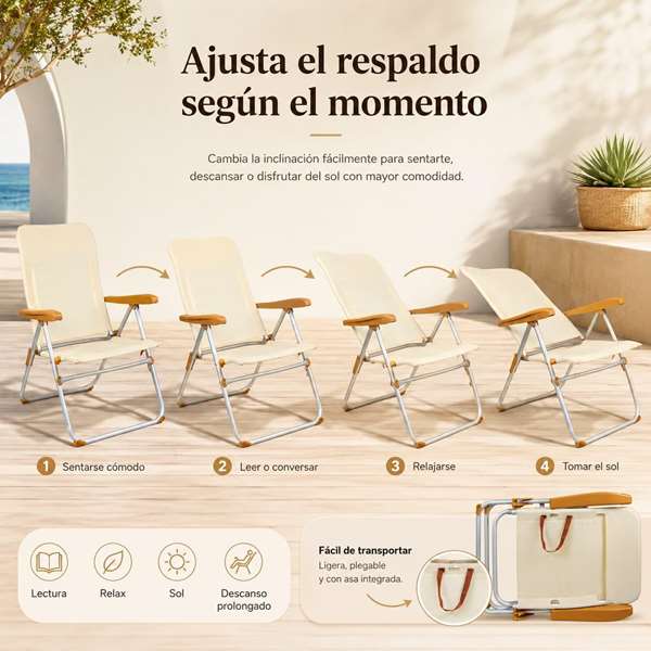 JugaToys Chaise de plage multiposition en aluminium arena