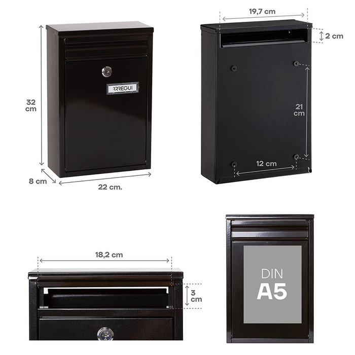 Boîte aux lettres Arregui Noir Acier 22 X 8 X 32 cm