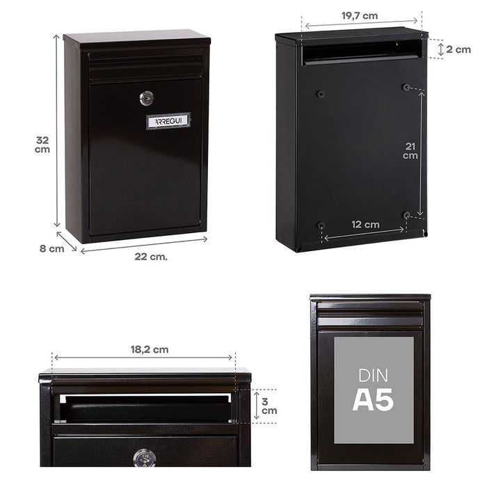 Boîte aux lettres Arregui Noir Acier 22 X 8 X 32 cm