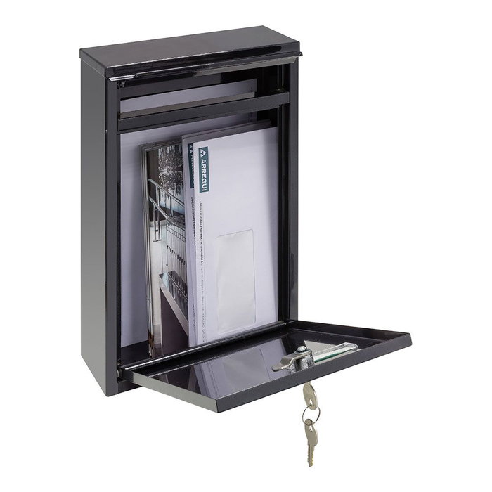 Arregui Boîte aux lettres individuelle extérieure Zaguan, acier noir, petite taille S (A5), 22x8x32 cm