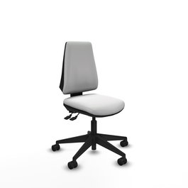 Chaise Elche Asynchrone Tissu Blanc Base pyramidale noire Sans accoudoirs Sans appui-tête Roulettes 65mm nylon