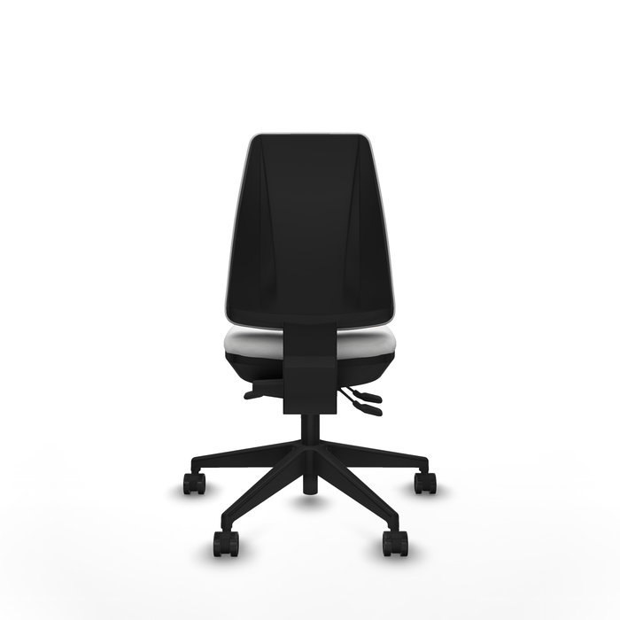 Chaise Elche Asynchrone Tissu Blanc Base pyramidale noire Sans accoudoirs Sans appui-tête Roulettes 65mm nylon