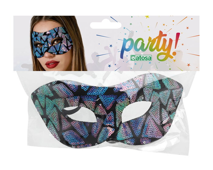 Masque Vénitien Antiface Bleu Brillant pour Femme Adulte, Détails Géométriques Iridescents, Idéal Fête Déguisée et Événement Fantaisie