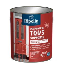 Ripolin - Peinture multi-supports rouge piment RAL 3000 mate - Protection UV, intempéries et corrosion - Pour bois, métal, béton, PVC - Pot de 2 litres