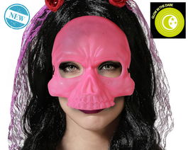 Masque de squelette rose brillant dans le noir - Accessoire de déguisement pour Halloween, Catrina, fêtes nocturnes