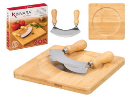 KINVARA Set de planche à découper et couteau double tranchant en Bambou et Acier inox