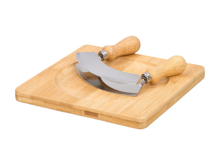 KINVARA Set de planche à découper et couteau double tranchant en Bambou et Acier inox