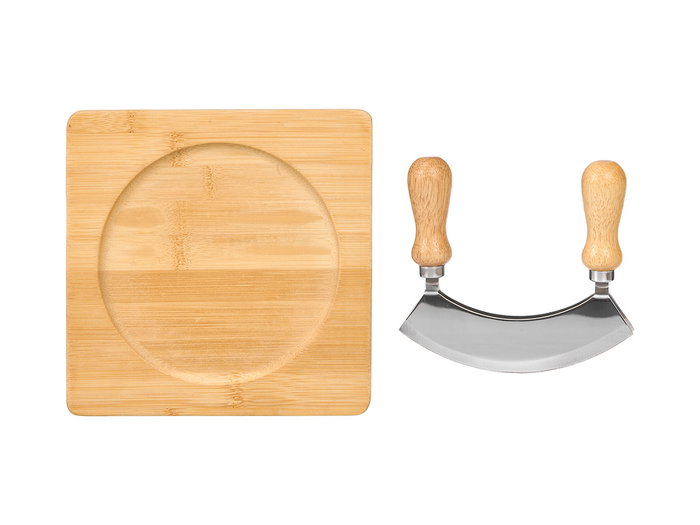 KINVARA Set de planche à découper et couteau double tranchant en Bambou et Acier inox