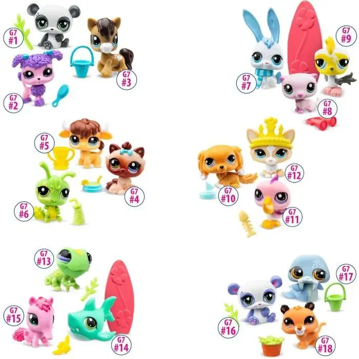 Bandai Littlest Pet Shop - Coffret de 3 animaux à collectionner surprise - Tête qui bouge - Génération 7 - BF00568