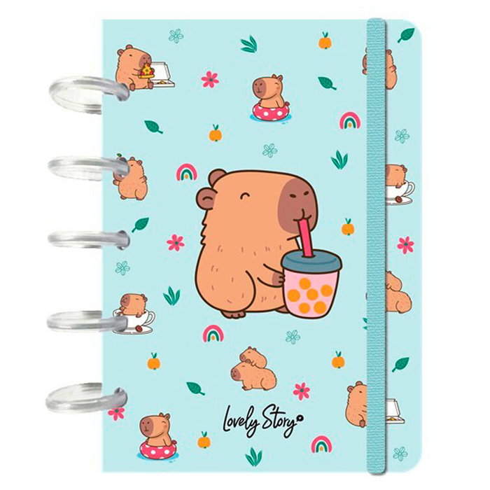 LOVELY STORY - Cahier A6 à carreaux 100 feuilles - Dessin Bubble Tea et Capybara LOVELY STORY - Cahier A6 à carreaux 100 feuilles - Dessin Bubble Tea et Capybara