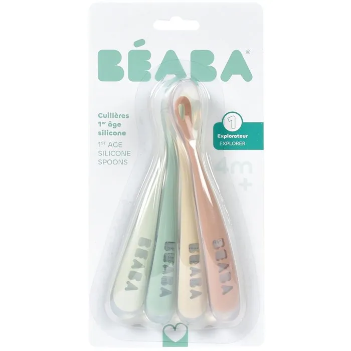 Beaba Lot de 4 cuillères en silicone Natural set 1er âge