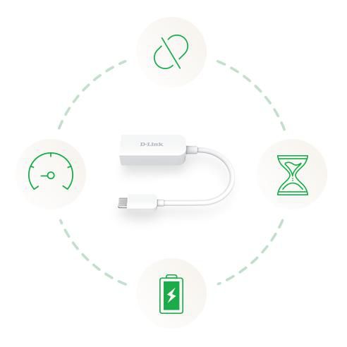 D-Link Adaptateur USB-C vers Ethernet 2,5G DUB-E250 - Plug-and-Play pour Mac/Windows/Linux - Port RJ-45 2,5 Gbit/s