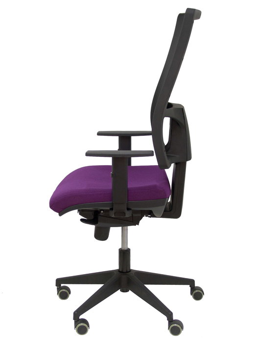 Chaise Horna Synchro 5 positions tissu Pourpre Maille Noir Base pyramidale noire Accoudoir 1D Sans appui-tête Roulettes pour moquette