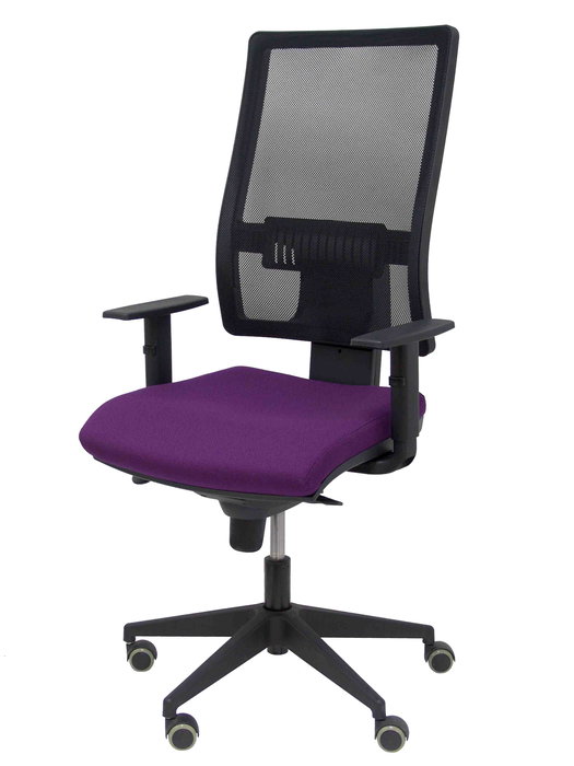 Chaise Horna Synchro 5 positions tissu Pourpre Maille Noir Base pyramidale noire Accoudoir 1D Sans appui-tête Roulettes pour moquette