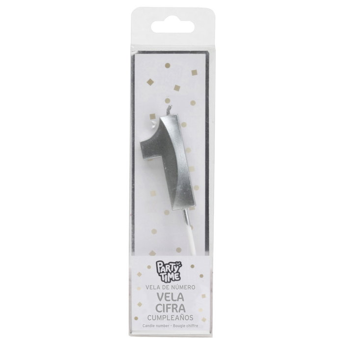 Party Time Bougie Anniversaire Chiffre 1 Argent Party Time Bougie Anniversaire Chiffre 1 Argent