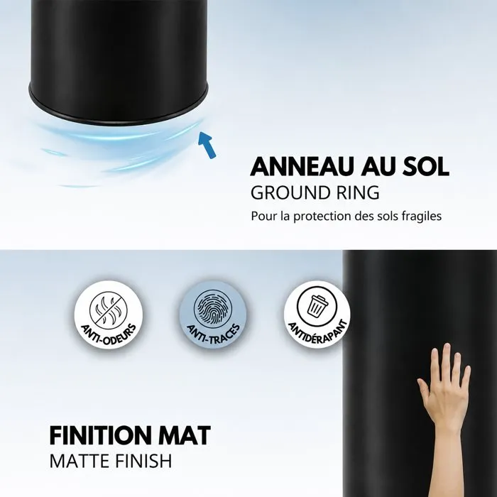 Kitchen Move Poubelle de Cuisine Automatique Sensorielle 42 L Inox avec Cerclage, Finition Noire - Capteur, Ø 31 x 74 cm