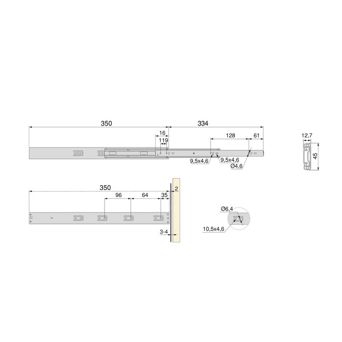 Emuca Lot de 5 jeux de coulisses pour tiroirs, roulement à billes, hauteur 45mm, profondeur 350mm, à sortie totale, avec push, fermeture amortie, zingué Emuca Lot de 5 jeux de coulisses pour tiroirs, roulement à billes, hauteur 45mm, profondeur 350mm, à sortie totale, avec push, fermeture amortie, zingué