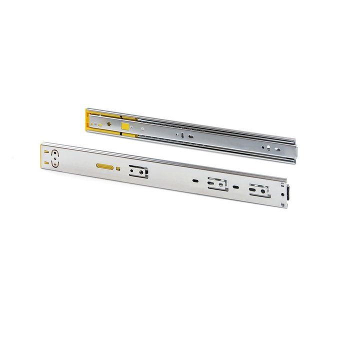 Emuca Lot de 5 jeux de coulisses pour tiroirs, roulement à billes, hauteur 45mm, profondeur 350mm, à sortie totale, avec push, fermeture amortie, zingué Emuca Lot de 5 jeux de coulisses pour tiroirs, roulement à billes, hauteur 45mm, profondeur 350mm, à sortie totale, avec push, fermeture amortie, zingué