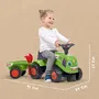 FALK Porteur tracteur Claas avec remorque, pelle, râteau et kits personnalisation, jouet en plastique recyclé fabriqué en France pour enfant 1 à 3 ans