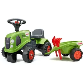 FALK Porteur tracteur Claas avec remorque, pelle, râteau et kits personnalisation, jouet en plastique recyclé fabriqué en France pour enfant 1 à 3 ans