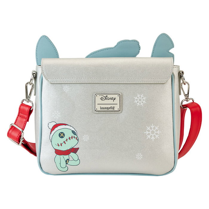 LOUNGEFLY Sac à bandoulière Disney Stitch Holiday Glitter Snow Angel Cosplay - 23,75x20,5x7,5 cm - Cuir vegan, sangle réglable, détails brillants