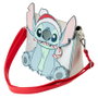 LOUNGEFLY Sac à bandoulière Disney Stitch Holiday Glitter Snow Angel Cosplay - 23,75x20,5x7,5 cm - Cuir vegan, sangle réglable, détails brillants