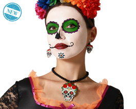 Atosa Set de collier et boucles d'oreilles crânes colorés pour Catrina