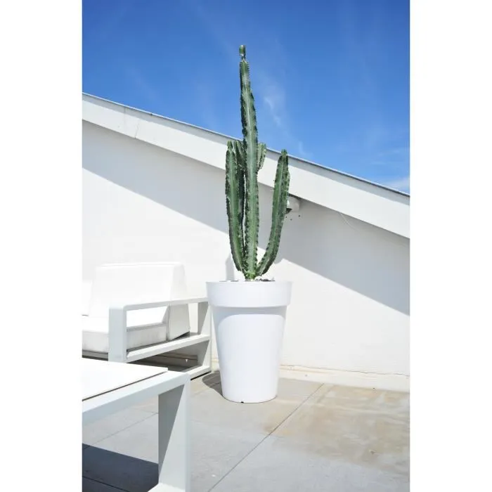 Riviera Soleilla - Pot de fleurs avec système de rétention d'eau - Rond haut 52 x 39 cm - 37L - Blanc - 100% recyclable - Fabriqué en France