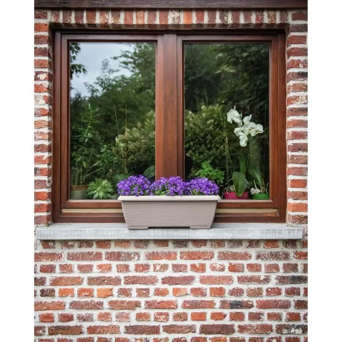 Garden Id Jardiniere Teramo 60 cm - Réservoir d'eau intégré en polypropylène recyclé - 13.2 litres - Imitation pierre - Couleur Taupe