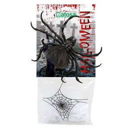 Kit de Décoration Halloween avec Toile d'Araignée et Grande Araignée Noire - Accessoire pour Fête et Ambiance Effrayante