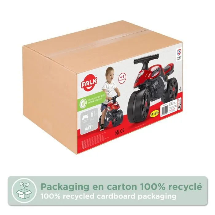 FALK Draisienne moto Baby Moto Racing Team - Larges roues, fabrication française - 40% plastique recyclé, rouge - Pour enfants 1 à 3 ans