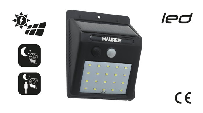 MAURER Applique Solaire LED 200 Lumens IP65 avec Capteur de Mouvement