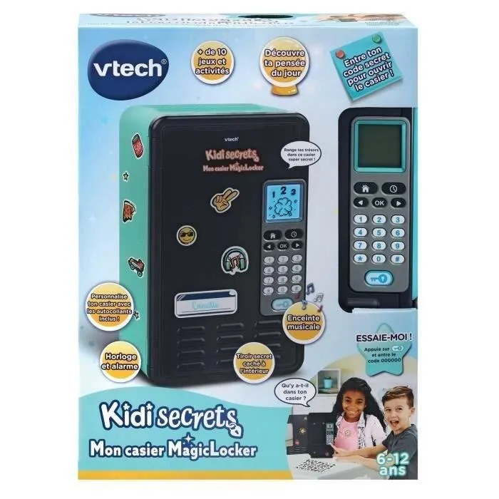 VTECH KidiSecrets Mon Casier Magiclocker sécurisé avec code à 6 chiffres, compartiments et tiroir à double fond - Bleu/Noir