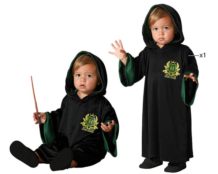Costume de magicien pour bébé 24 mois - Tunique avec capuche unisex en polyester vert, idéal pour Halloween ou carnaval Costume de magicien pour bébé 24 mois - Tunique avec capuche unisex en polyester vert, idéal pour Halloween ou carnaval
