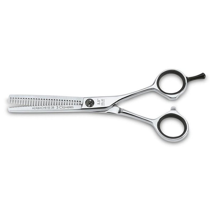 Tres Claveles Tijera de peluquería Azabache ES28 - Ciseaux à sculpter 5,5" avec filo navaja, acier inoxidable AISI 440C, dureté HRc 60, 28 dientes Tres Claveles Tijera de peluquería Azabache ES28 - Ciseaux à sculpter 5,5" avec filo navaja, acier inoxidable AISI 440C, dureté HRc 60, 28 dientes